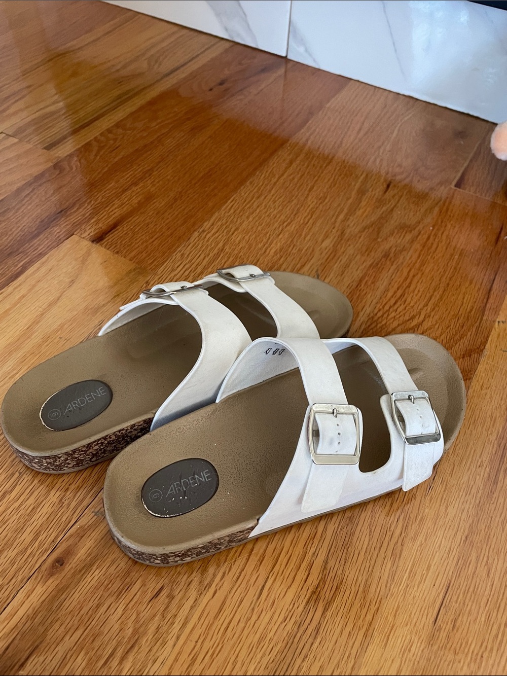 Ardene White Double Buckle Cork-Style Slide Sandals